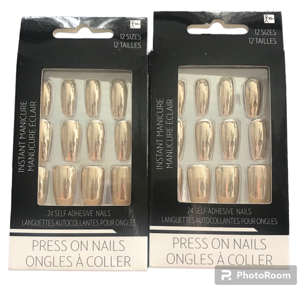 Gold HalloweenCosplay Gold Press On Nail Bundle 2 Packs Brand New